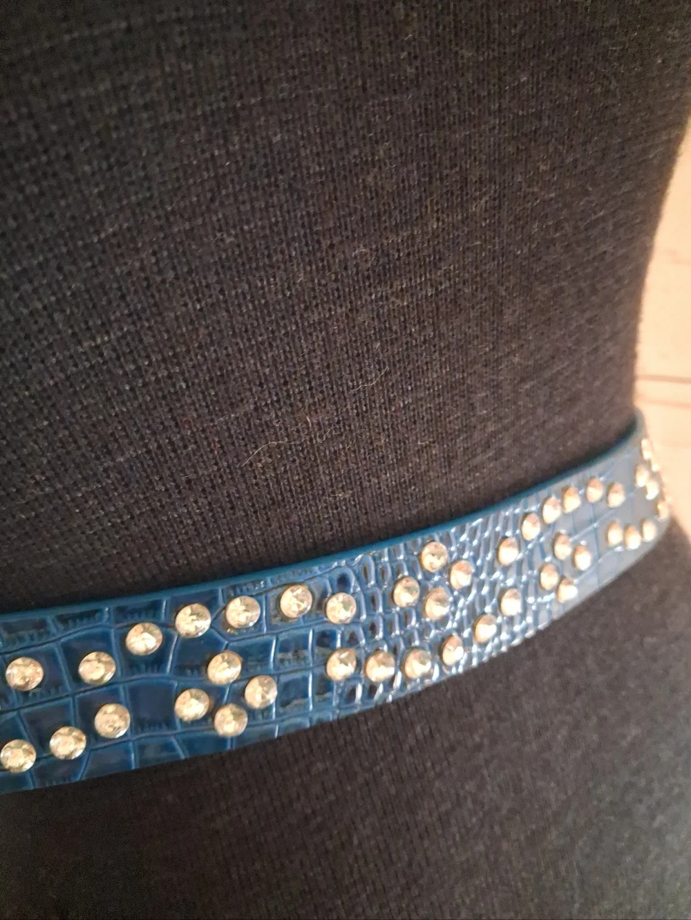 Blue Croc-Embossed Faux Leather Rhinestone Western Belt 33 To 38 Inches